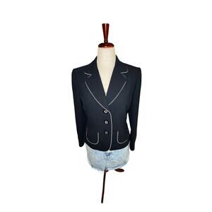 Women’s Tahari Arthur S. Levine Black Blazer White Piping Size 10